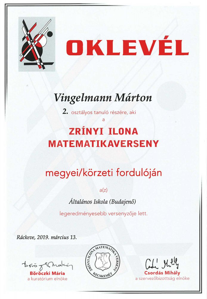 Vingelmann Márton - Zrínyi Ilona Matematikaverseny